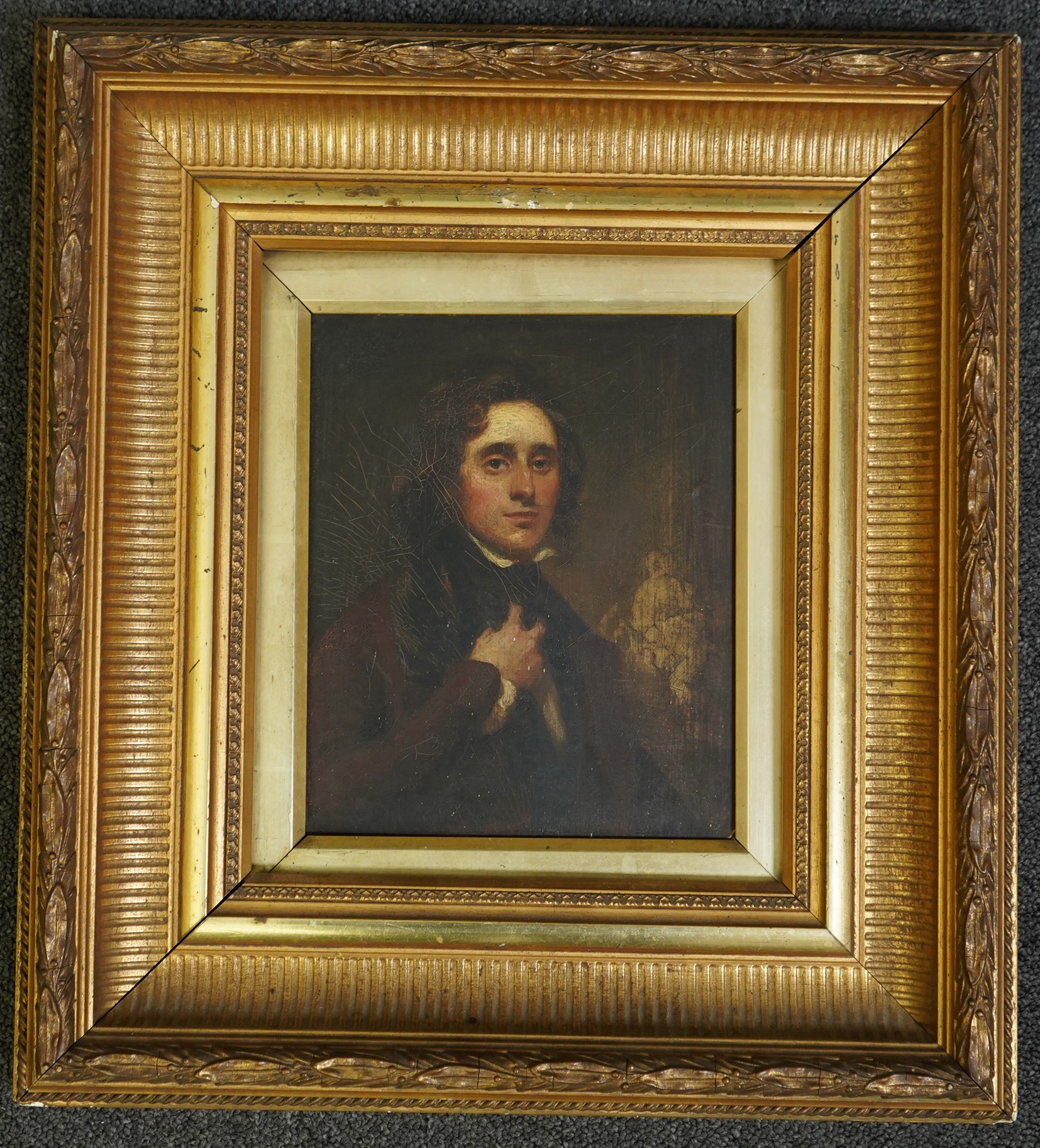 Early 19th century English School , Half length portrait of a young man, oil on panel, 21 x 17cm